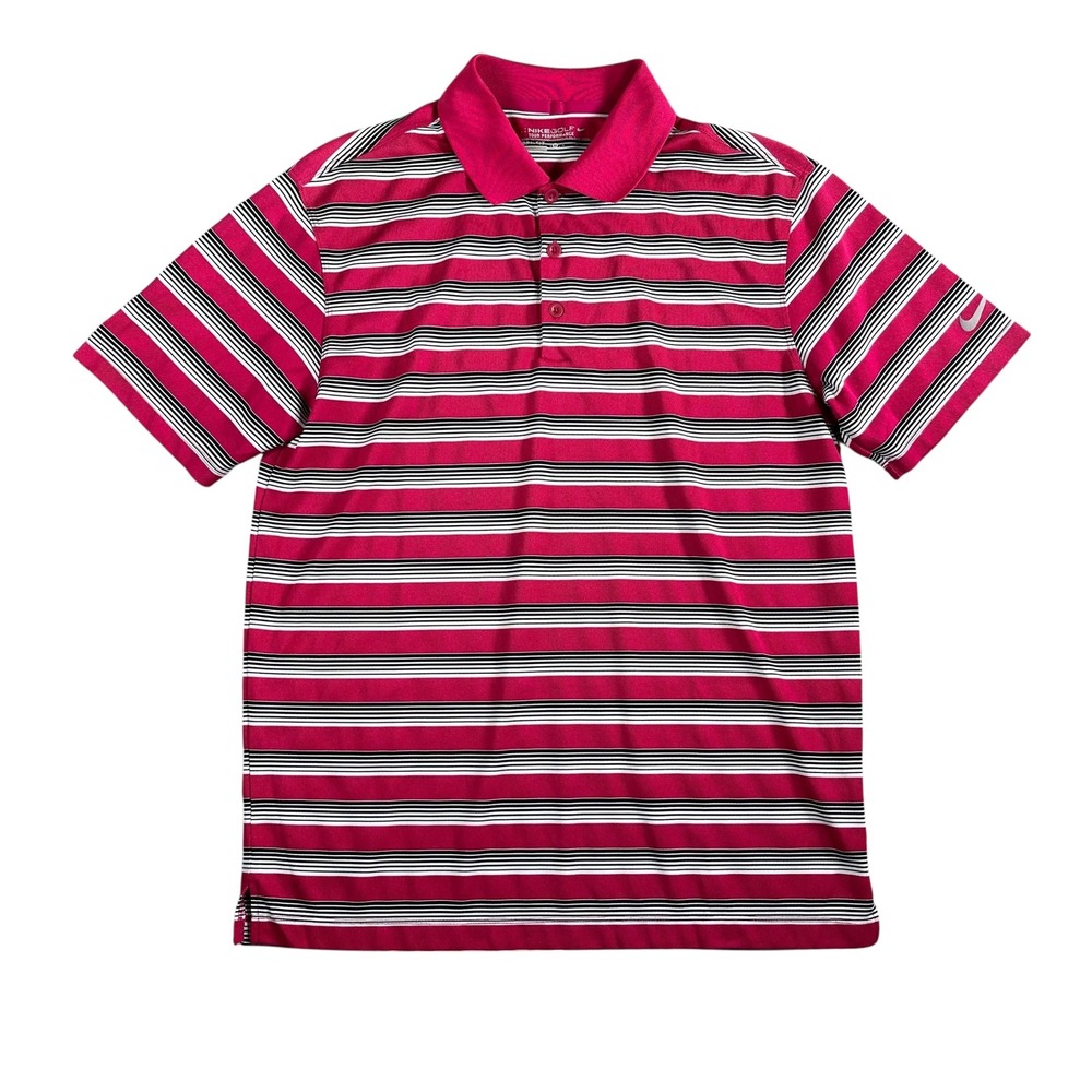 Nike Golf Men's‎ Tour Performance Dri-Fit Fuchsia Short Sleeve Polo Striped Sz M